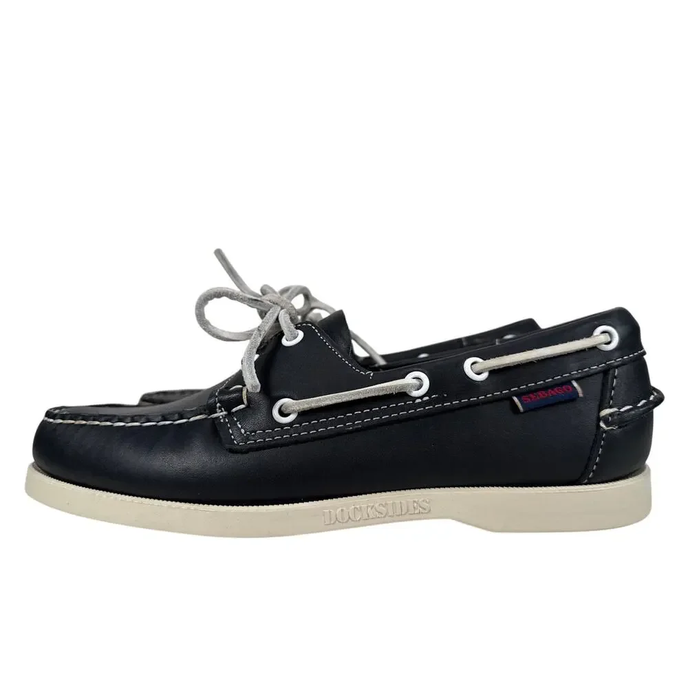 Sebago‎ Classic Portland Boat Shoe Mens 7 R EU 40 Navy Leather Moc Toe Slip On